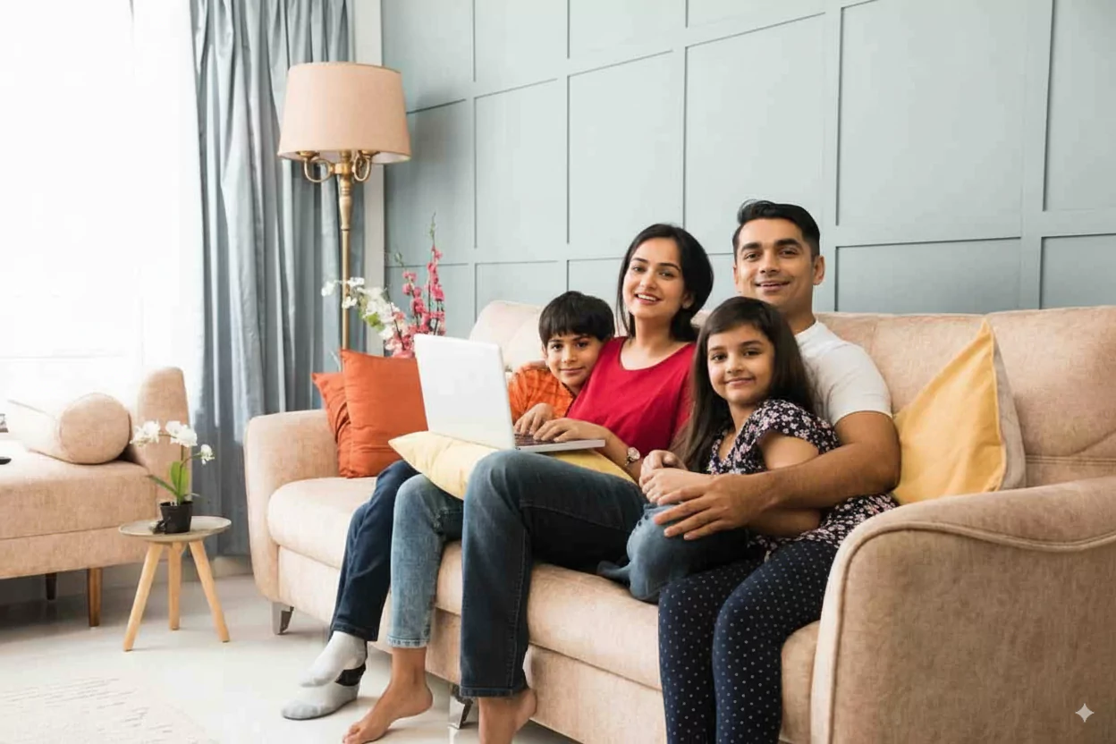 Prestige Horizon Heights family lifestyle image in a living room setting